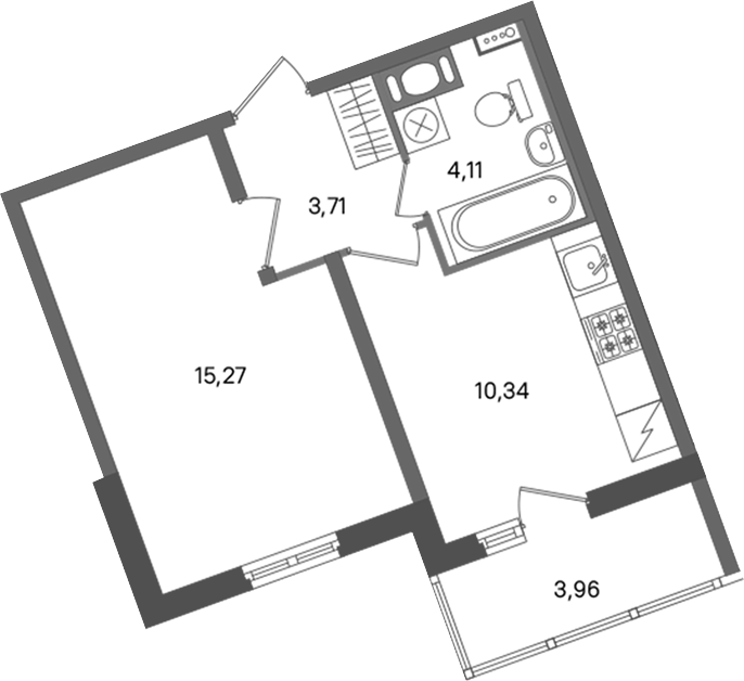 1-комнатная квартира 33.43 м², 9/11 эт., ЖК «ПАТИО. Уютный квартал»